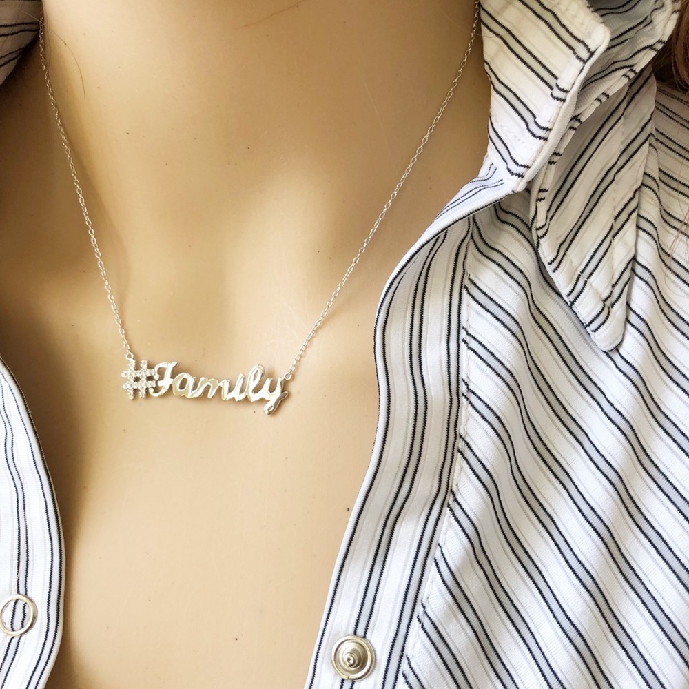 NWT Sterling Silver 925 Hashtag Family Necklace